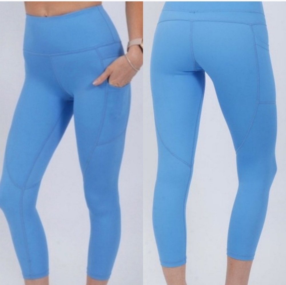 Zyia Blue Steel Light n Tight Cropped Leggings Small Pockets